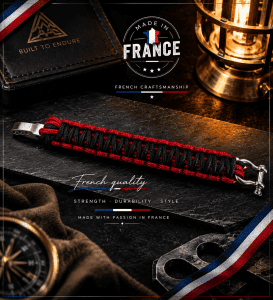 premium survival paracord bracelet handmade in france red/black marine shackle